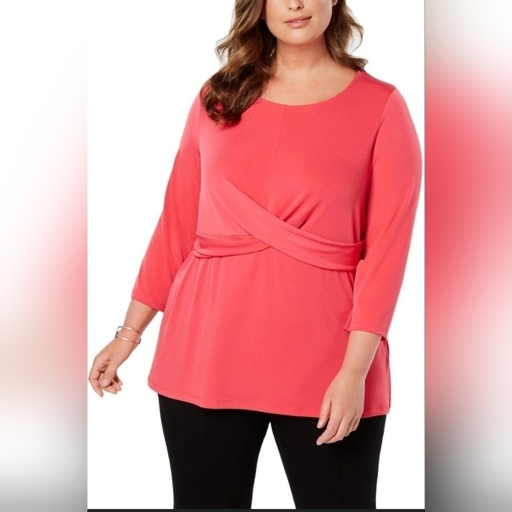 NEW ALFANI PLUS SIZE 0X HOT‎ PINK TOP SUMMER BLOUSE 👚